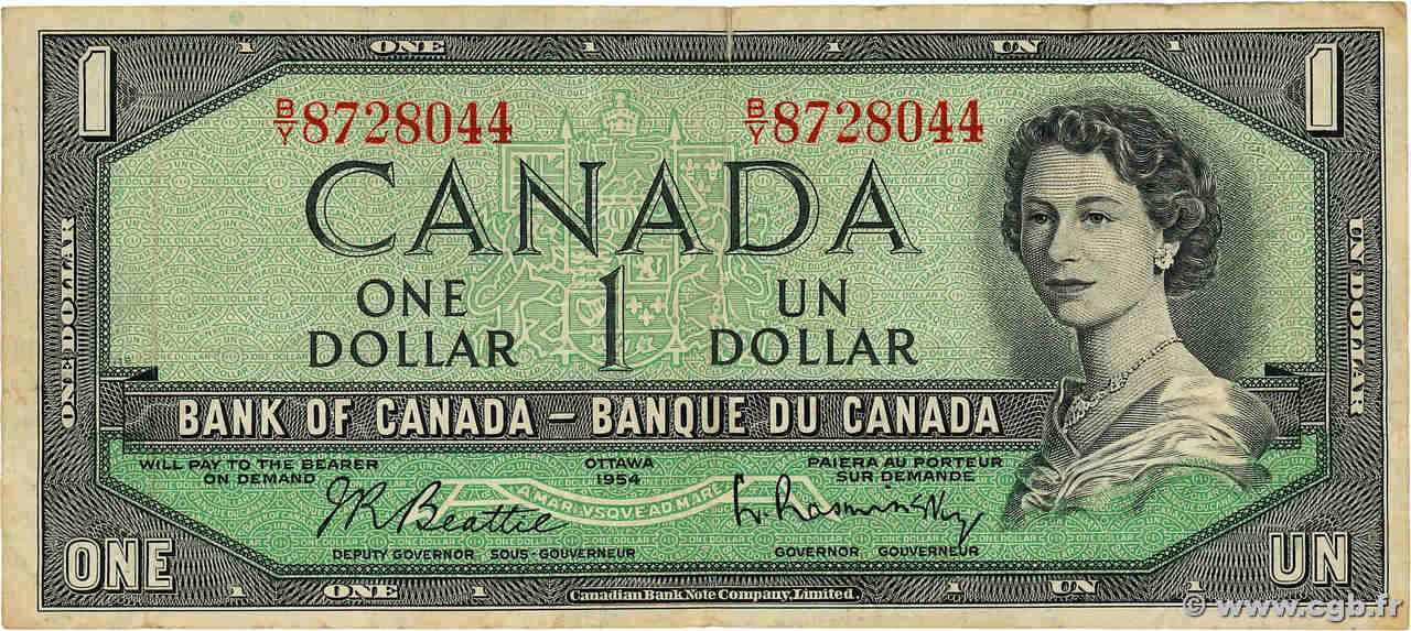 1 Dollar CANADA  1954 P.074b F+