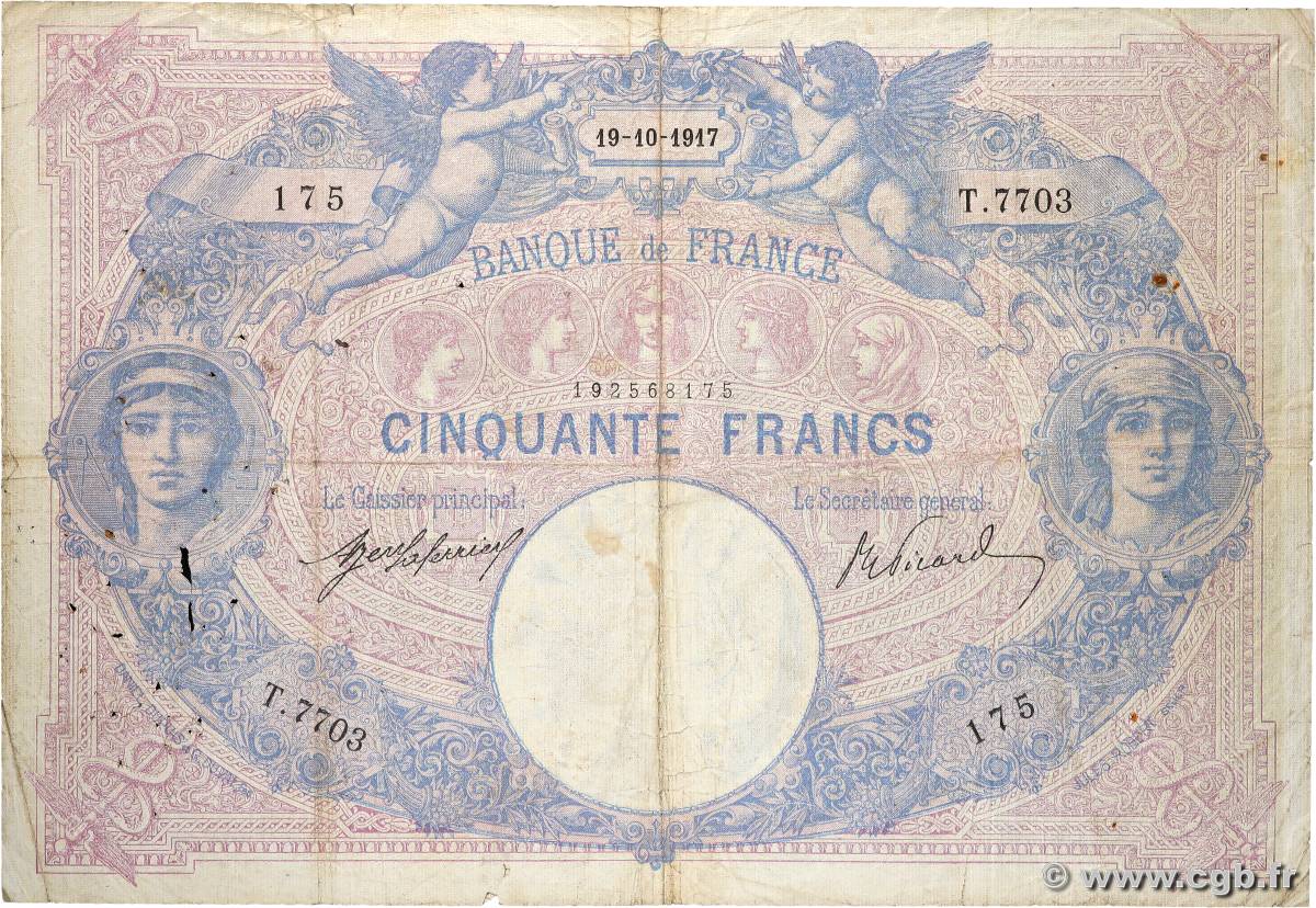 50 Francs BLEU ET ROSE FRANCE  1917 F.14.30 B