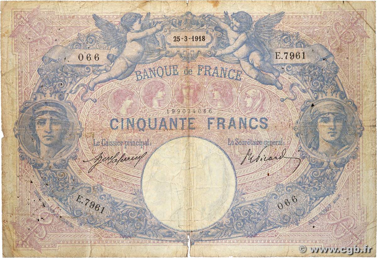 50 Francs BLEU ET ROSE FRANCIA  1918 F.14.31 RC