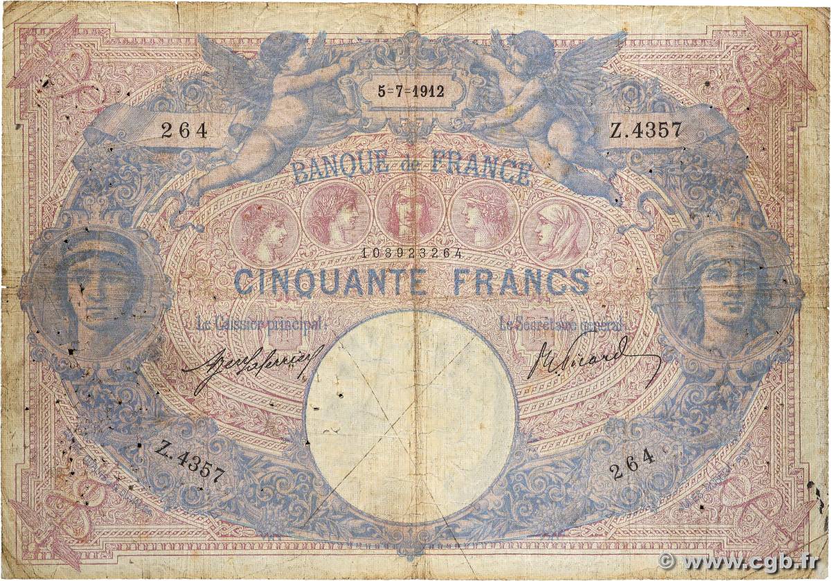 50 Francs BLEU ET ROSE FRANCE  1912 F.14.25 G