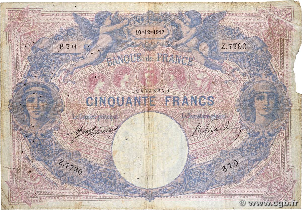 50 Francs BLEU ET ROSE FRANCE  1917 F.14.30 G