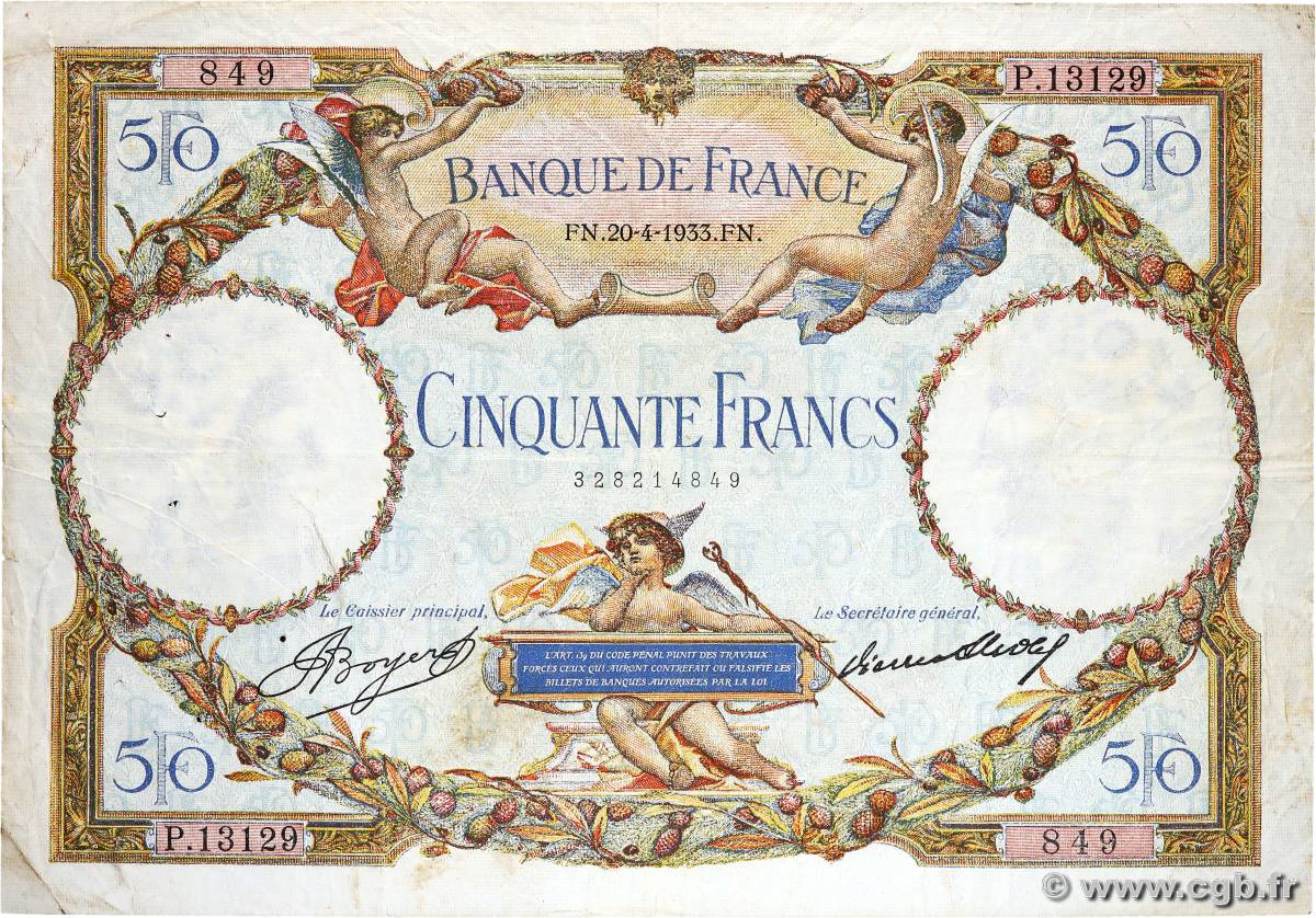 50 Francs LUC OLIVIER MERSON type modifié FRANCE  1933 F.16.04 G