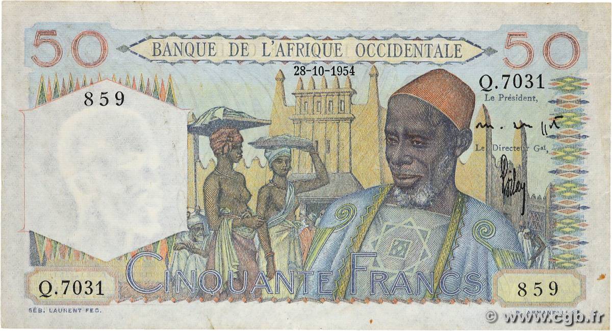 50 Francs AFRIQUE OCCIDENTALE FRANÇAISE (1895-1958)  1954 P.39 TTB