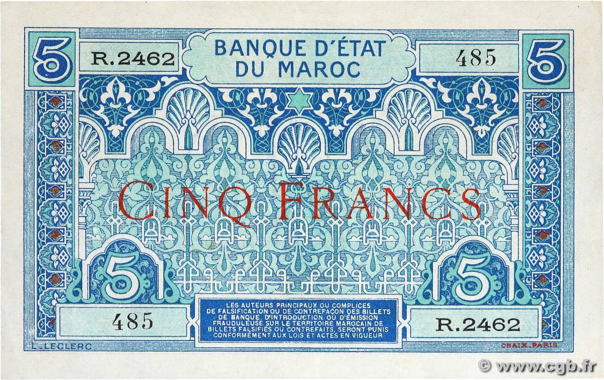 5 Francs MAROC  1924 P.09 SUP