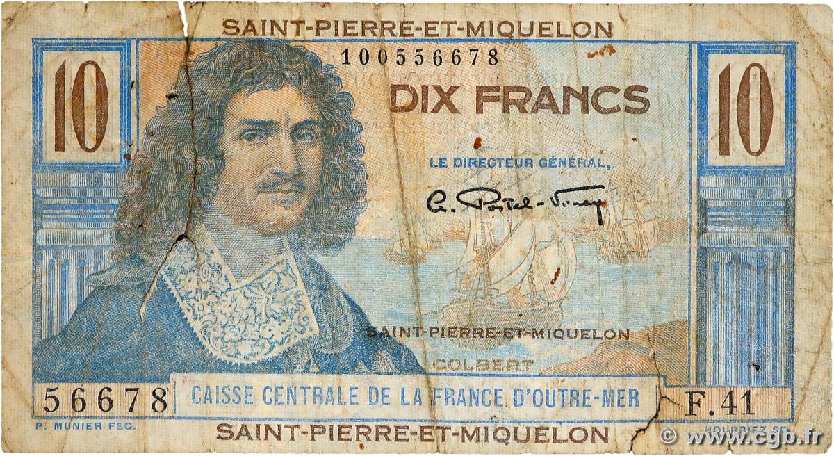 10 Francs Colbert SAINT PIERRE AND MIQUELON  1947 P.23 G