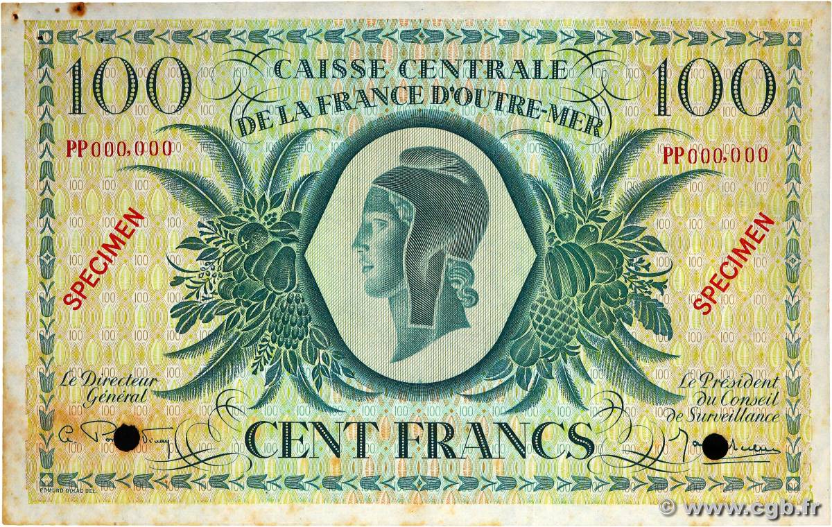 100 Francs Spécimen AFRIQUE ÉQUATORIALE FRANÇAISE Brazzaville 1946 P.18s XF