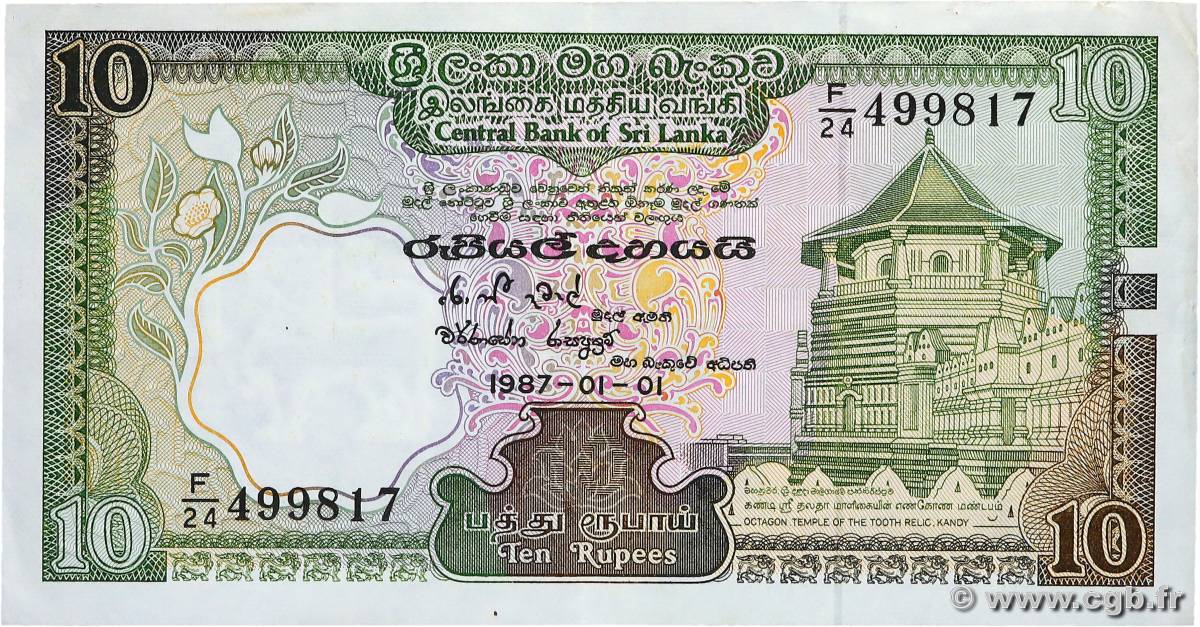 10 Rupees SRI LANKA  1987 P.096a XF+