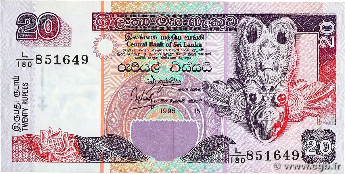 20 Rupees SRI LANKA  1995 P.109a TTB+