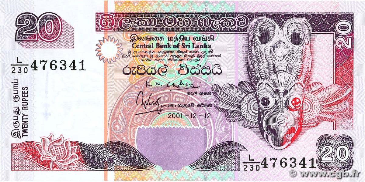 20 Rupees SRI LANKA  2001 P.109b et P.110c UNC