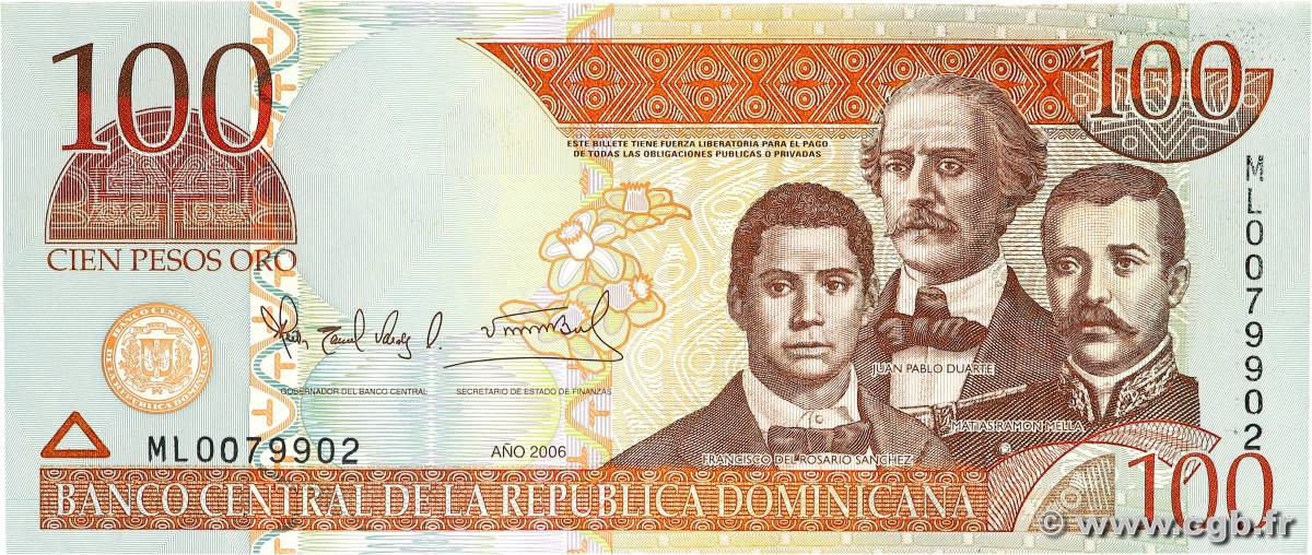 100 Pesos Oro RÉPUBLIQUE DOMINICAINE  2006 P.177a fVZ