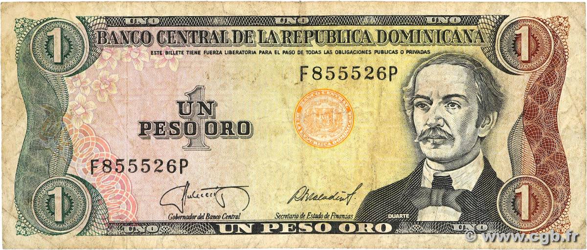 1 Peso Oro DOMINICAN REPUBLIC  1987 P.126b VG