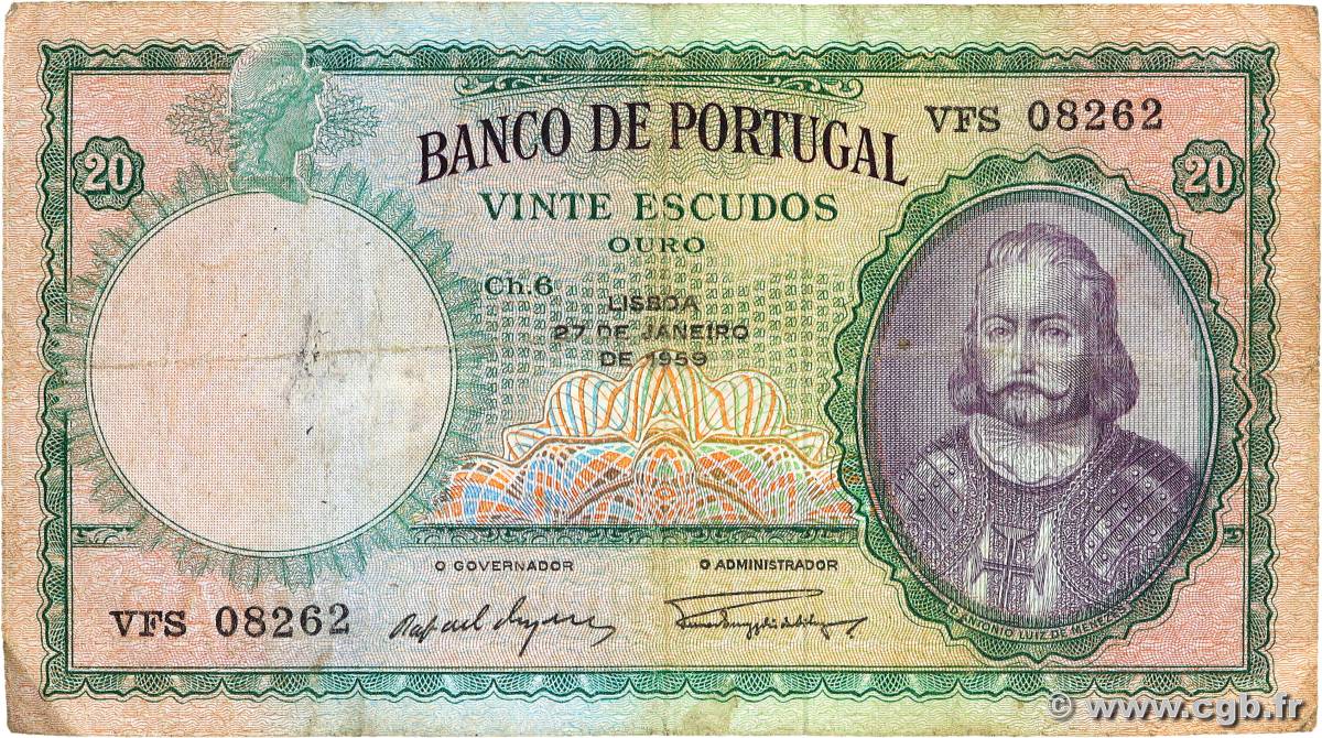 20 Escudos PORTUGAL  1959 P.153b B+