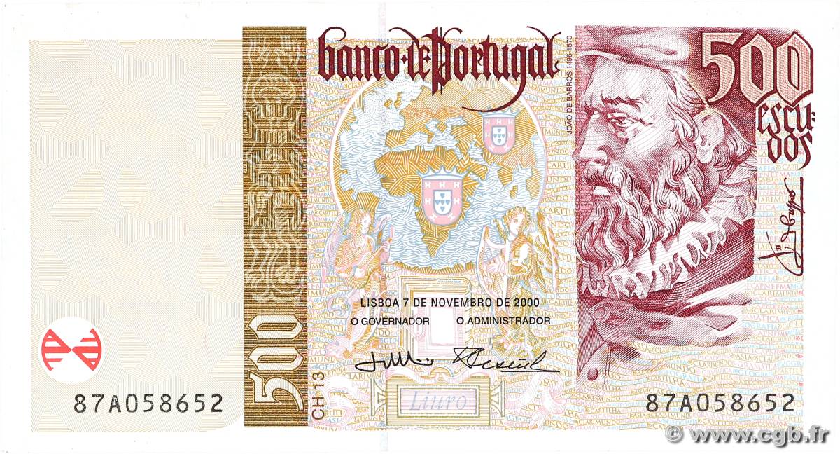 500 Escudos PORTUGAL  2000 P.187c MBC+