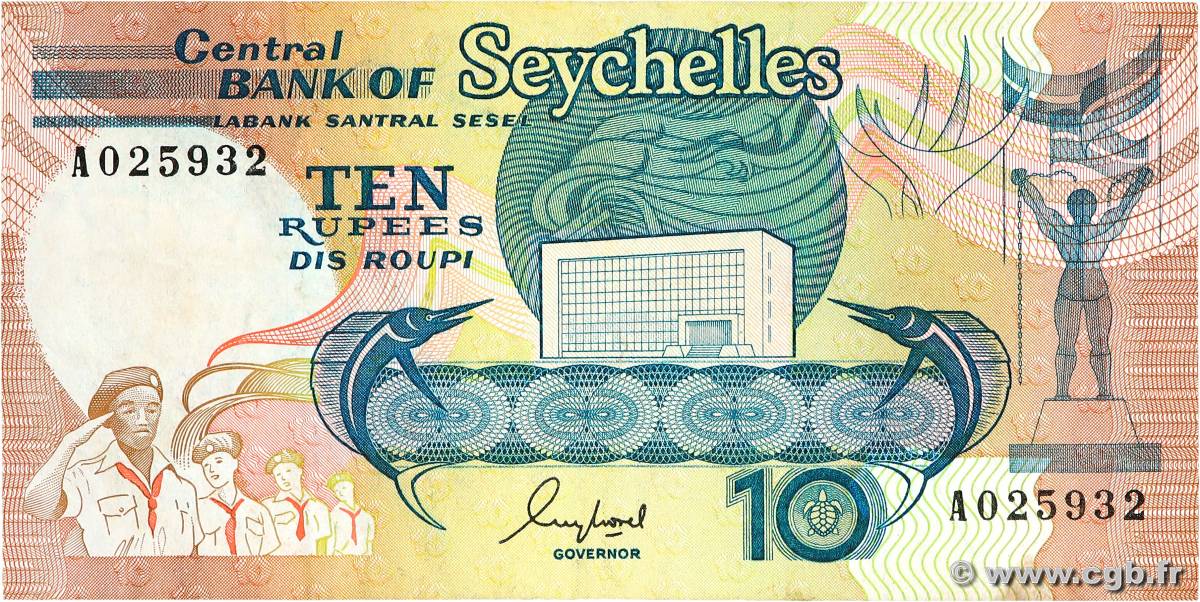 10 Rupees SEYCHELLES  1989 P.32 TB+