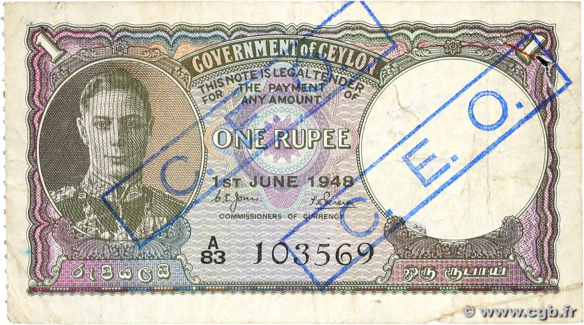 1 Rupee CEYLON  1948 P.034 MB