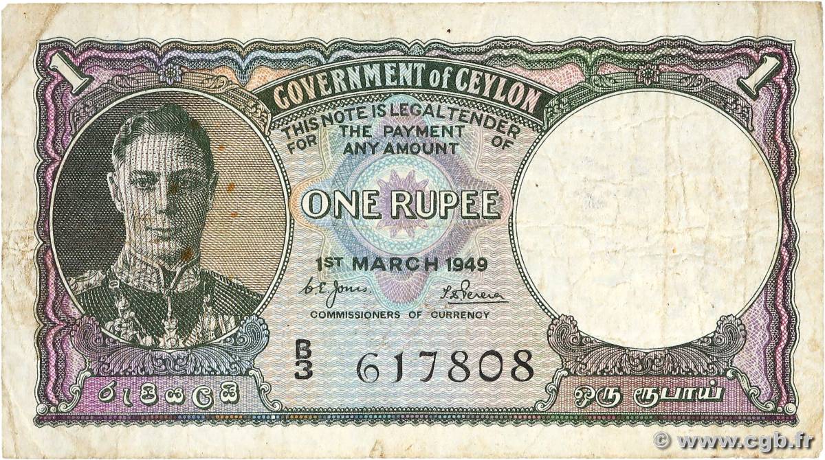 1 Rupee CEYLAN  1949 P.034 B+