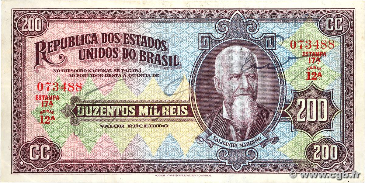 200 Mil Reis BRÉSIL  1936 P.082 TTB