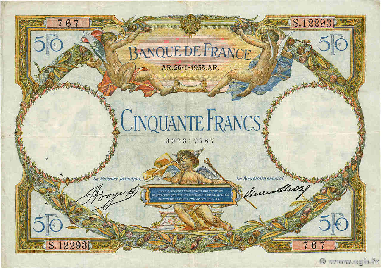 50 Francs LUC OLIVIER MERSON type modifié FRANCE  1933 F.16.04 TB+
