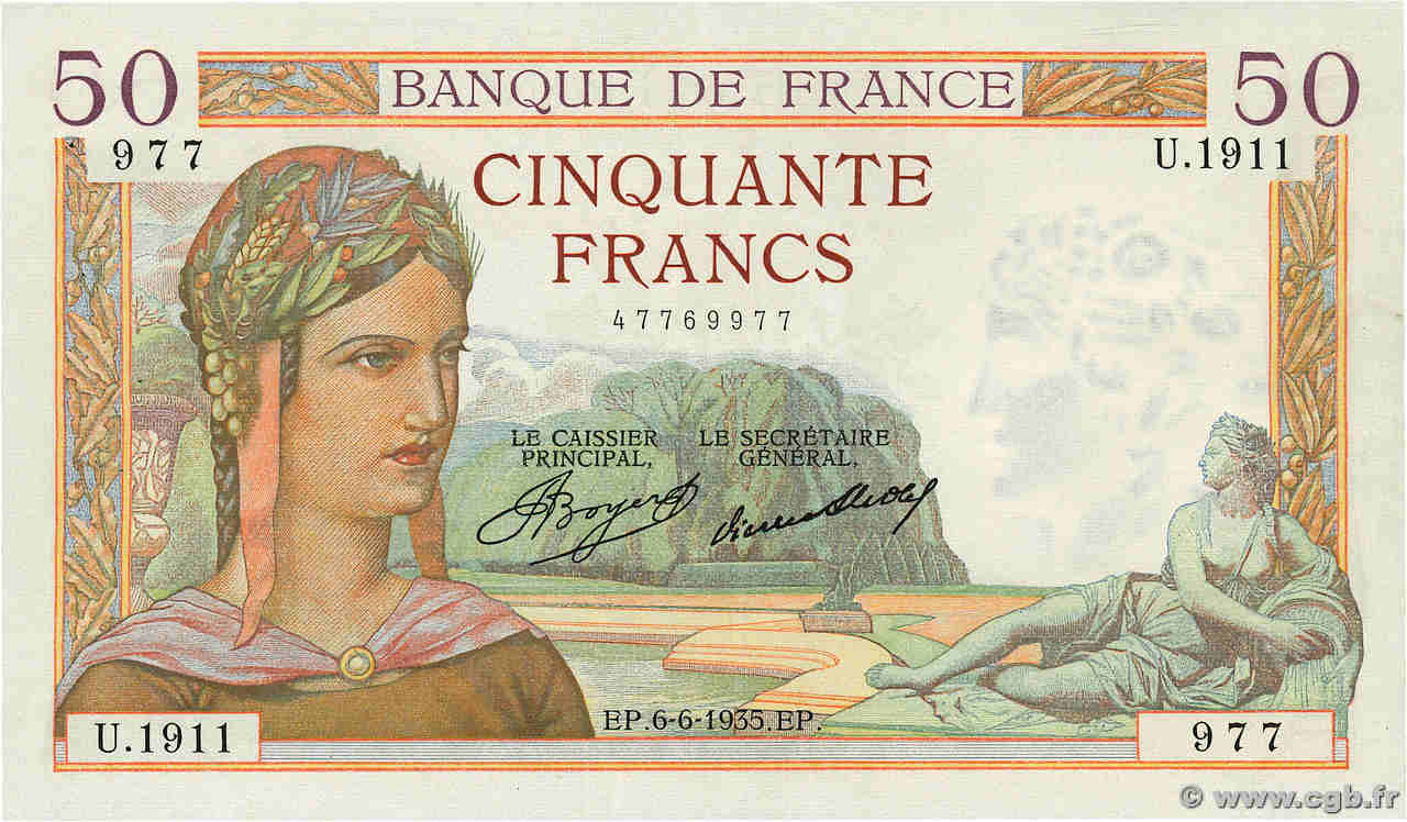 50 Francs CÉRÈS FRANCE  1935 F.17.10 VF+