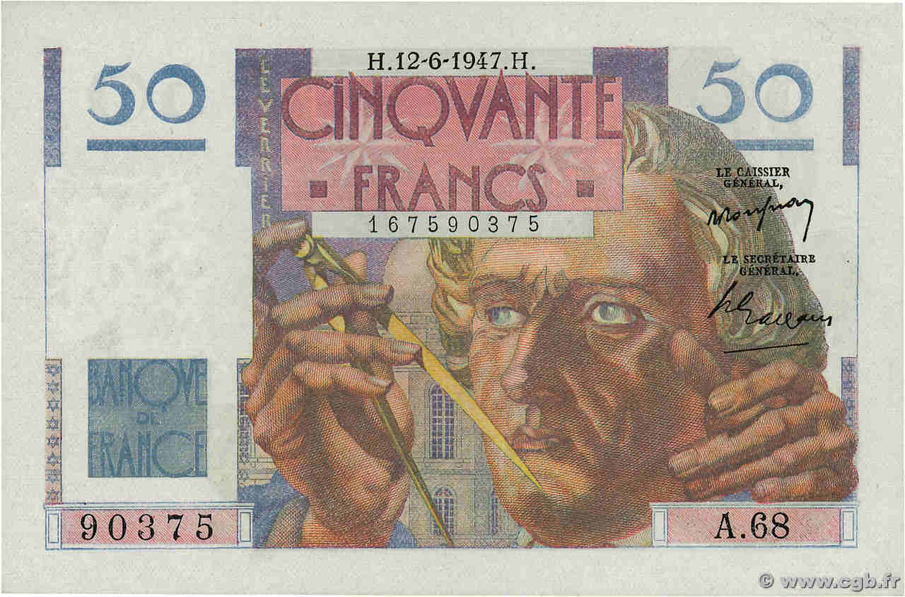 50 Francs LE VERRIER FRANCE  1947 F.20.08 pr.NEUF