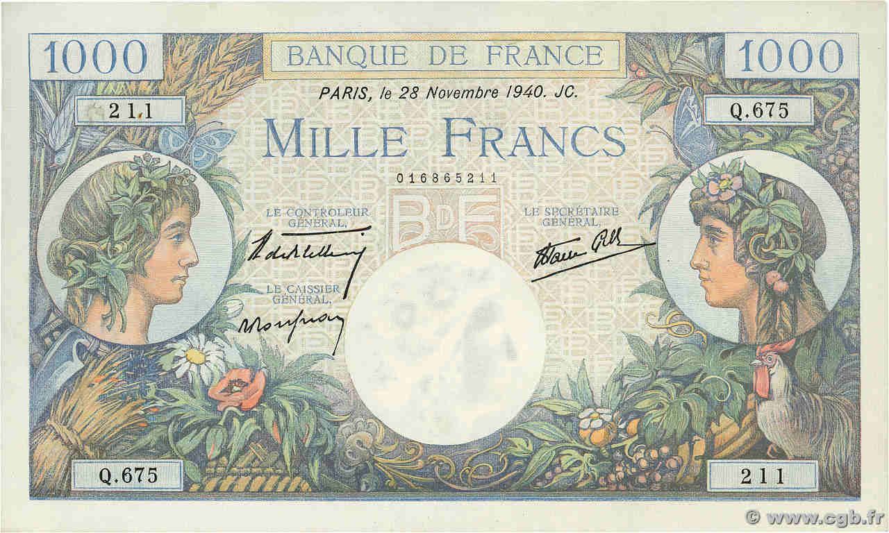 1000 Francs COMMERCE ET INDUSTRIE FRANKREICH  1940 F.39.02 fVZ