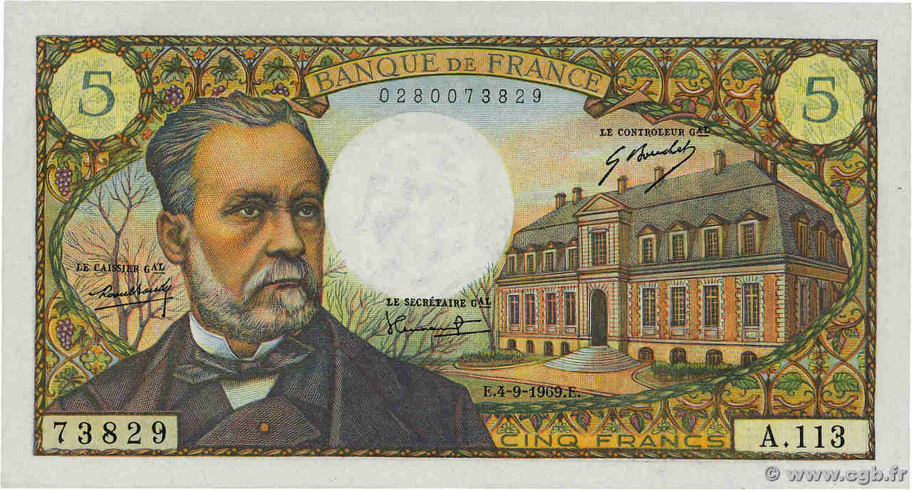 5 Francs PASTEUR FRANCE  1969 F.61.11 UNC-