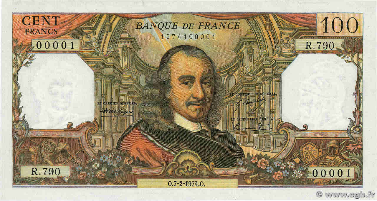 100 Francs CORNEILLE Numéro spécial FRANCE  1974 F.65.45 UNC-