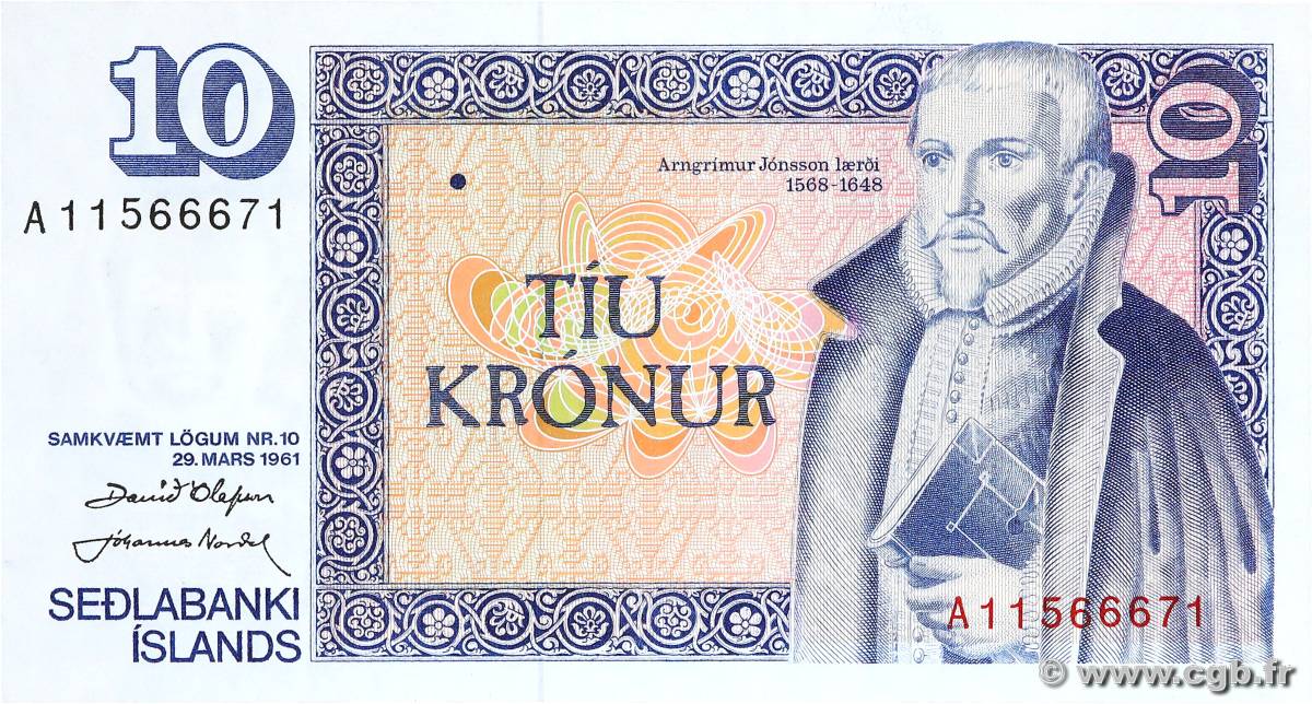 10 Kronur ICELAND  1961 P.48a AU