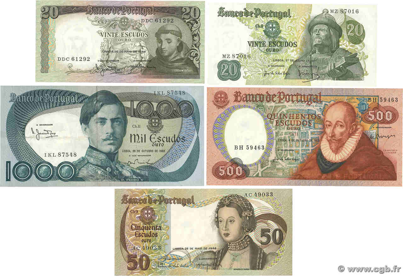 20, 50, 500 et 1000 Escudos Lot PORTUGAL  1964 P.LOT pr.SUP