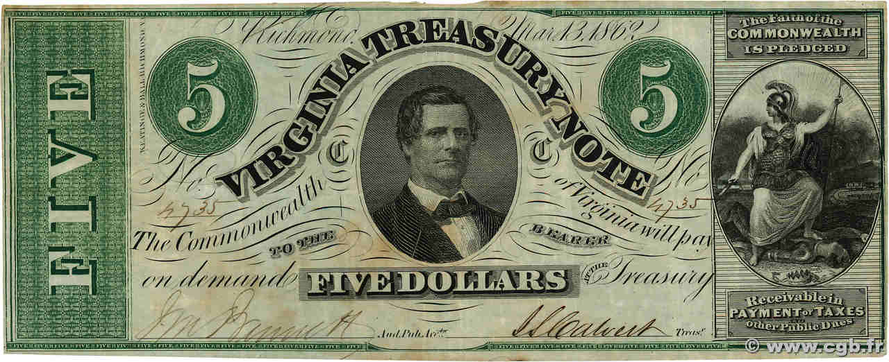 5 Dollars ÉTATS-UNIS D AMÉRIQUE Richmond 1862 PS.3682 TTB