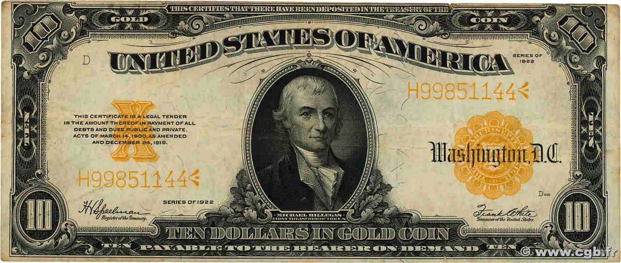 10 Dollars ÉTATS-UNIS D AMÉRIQUE  1922 P.274 pr.TTB