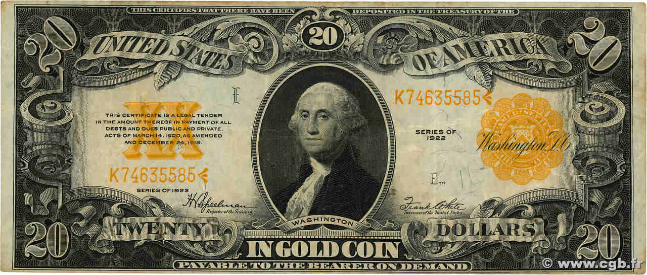 20 Dollars ÉTATS-UNIS D AMÉRIQUE  1922 P.275 TTB