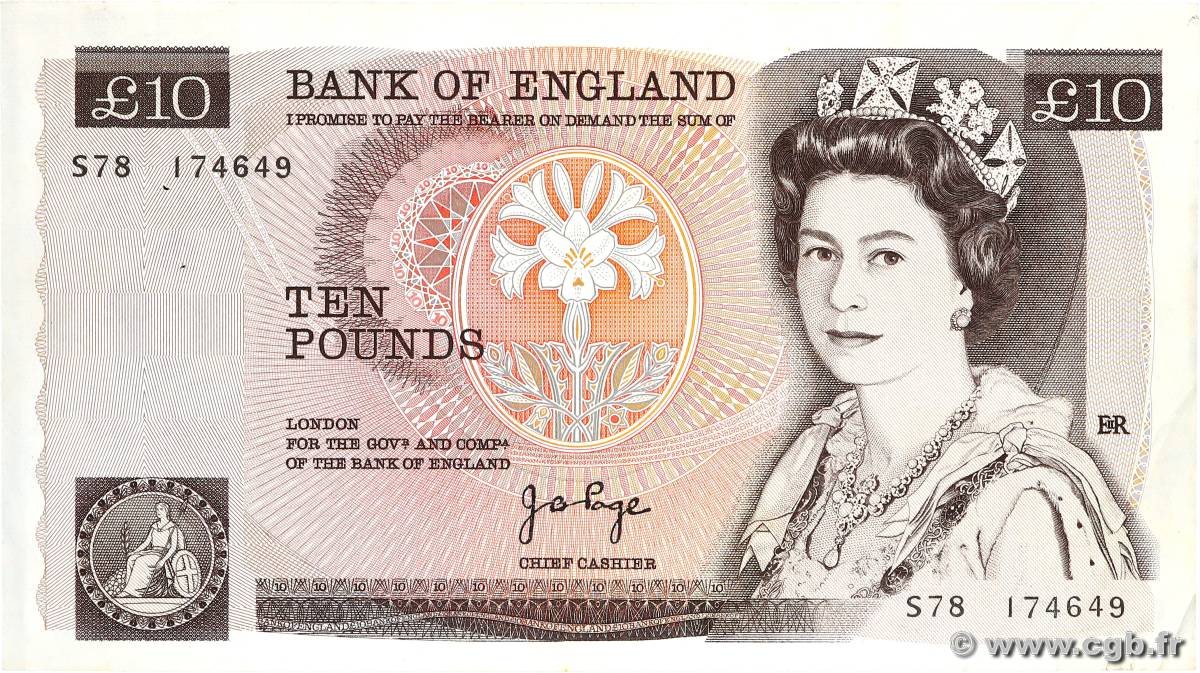 10 Pounds ENGLAND  1975 P.379a fVZ