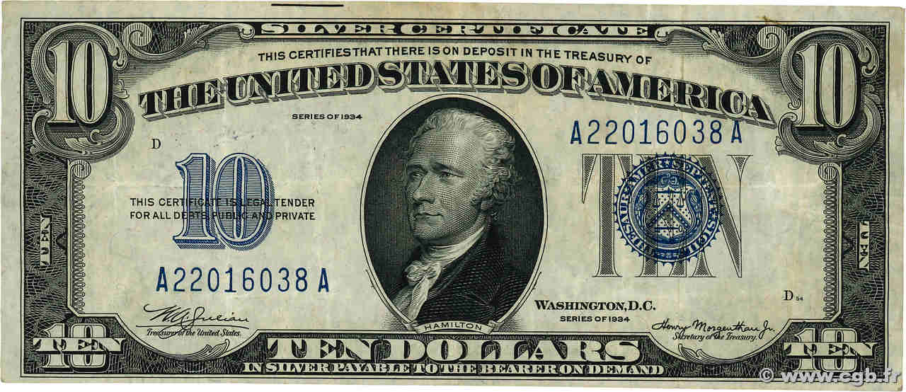 10 Dollars ÉTATS-UNIS D AMÉRIQUE  1934 P.415 TTB
