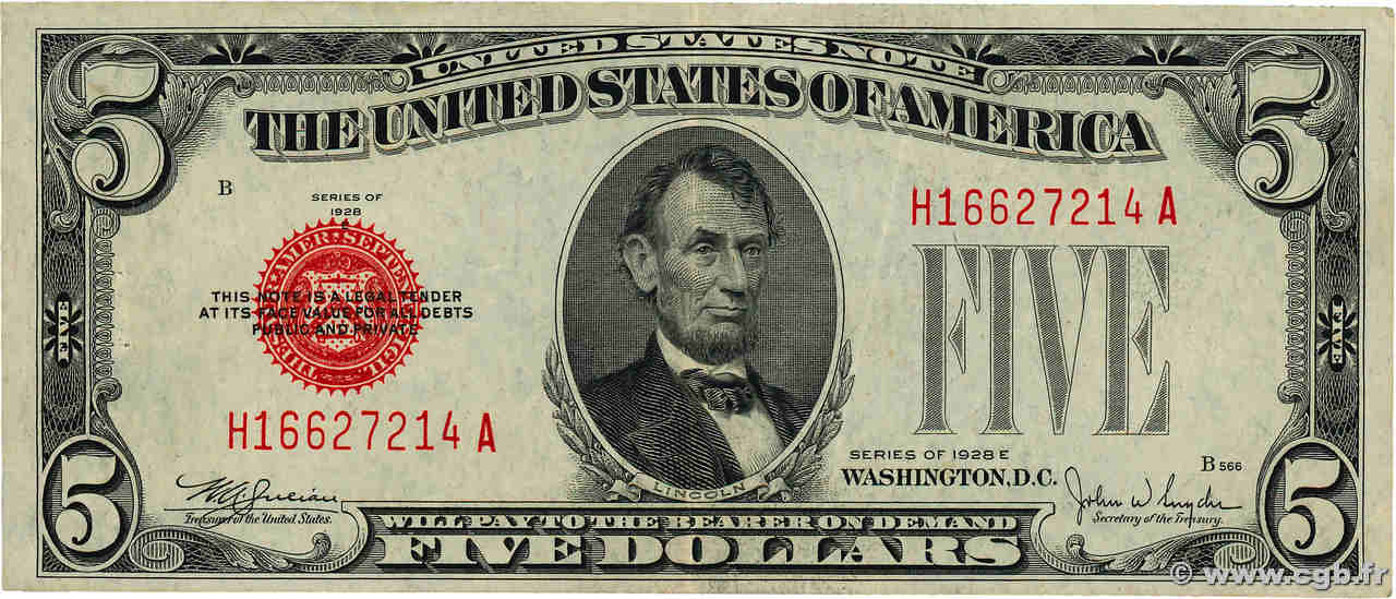5 Dollars ÉTATS-UNIS D AMÉRIQUE  1928 P.379e TTB
