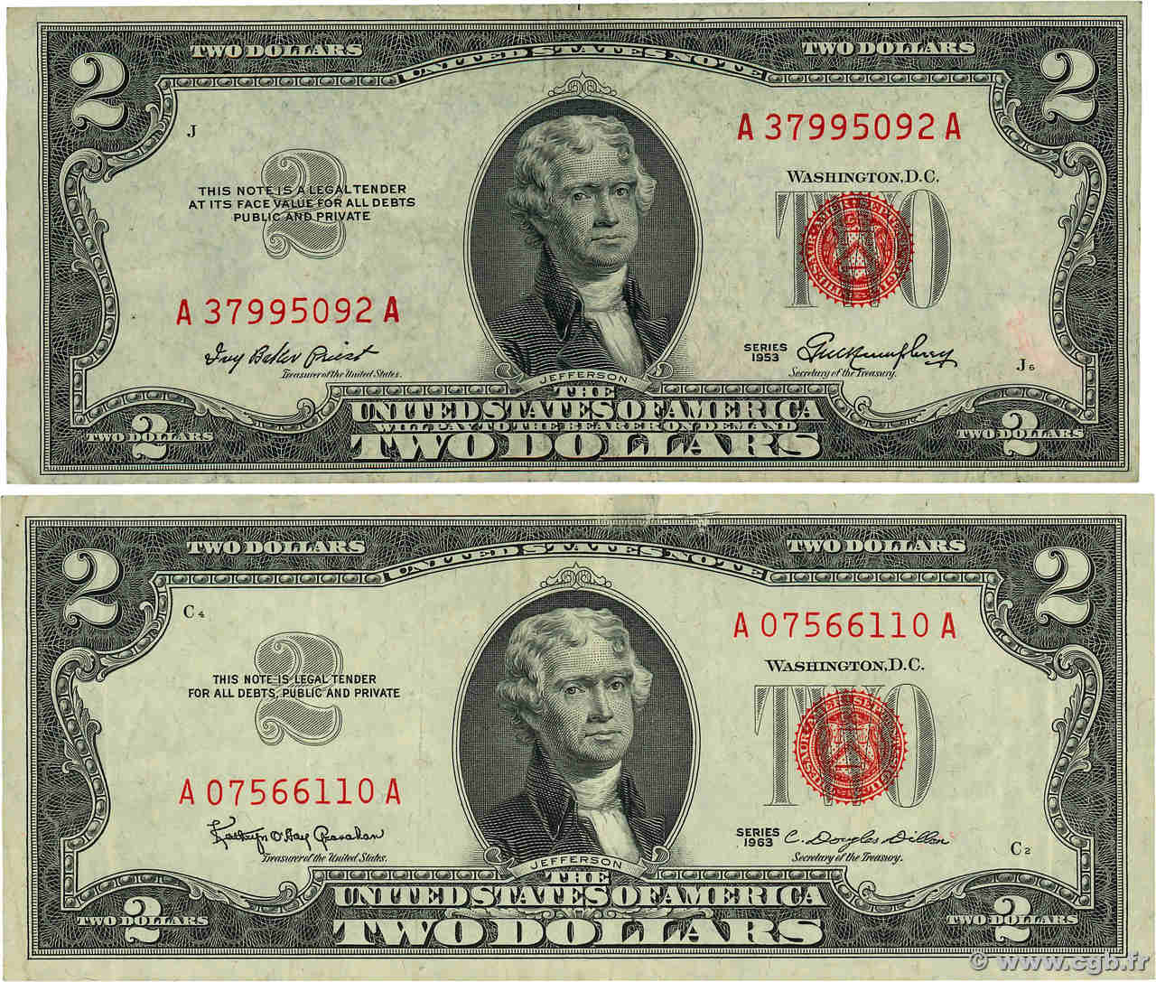 2 Dollars Lot ÉTATS-UNIS D AMÉRIQUE  1928 P.380 et P.382a TB à TTB