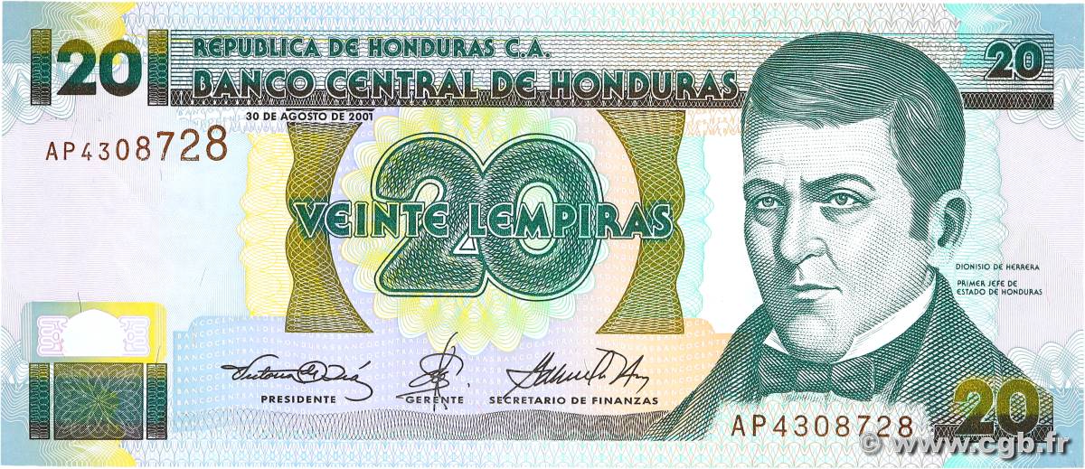 20 Lempiras HONDURAS  2001 P.087a fST+