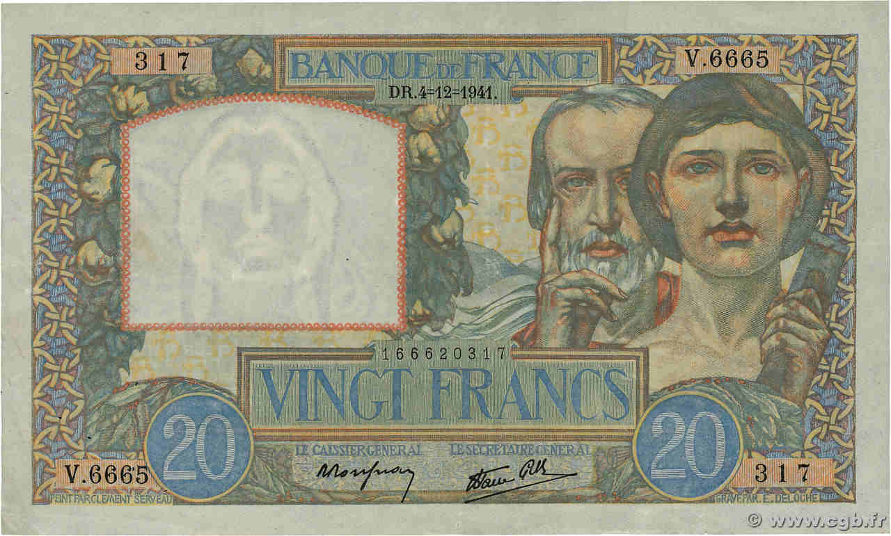 20 Francs TRAVAIL ET SCIENCE FRANCE  1941 F.12.20 TTB+