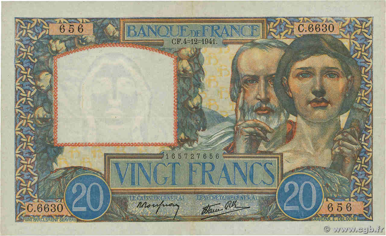 20 Francs TRAVAIL ET SCIENCE FRANCE  1941 F.12.20 pr.SUP