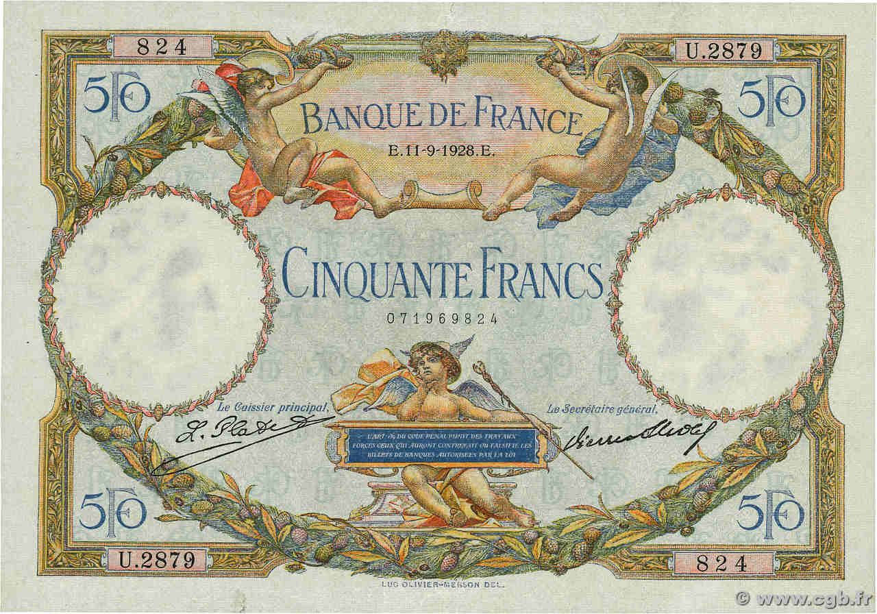 50 Francs LUC OLIVIER MERSON FRANCIA  1928 F.15.02 BB