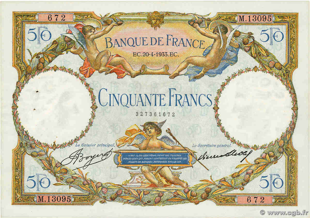50 Francs LUC OLIVIER MERSON type modifié FRANCE  1933 F.16.04 TTB+