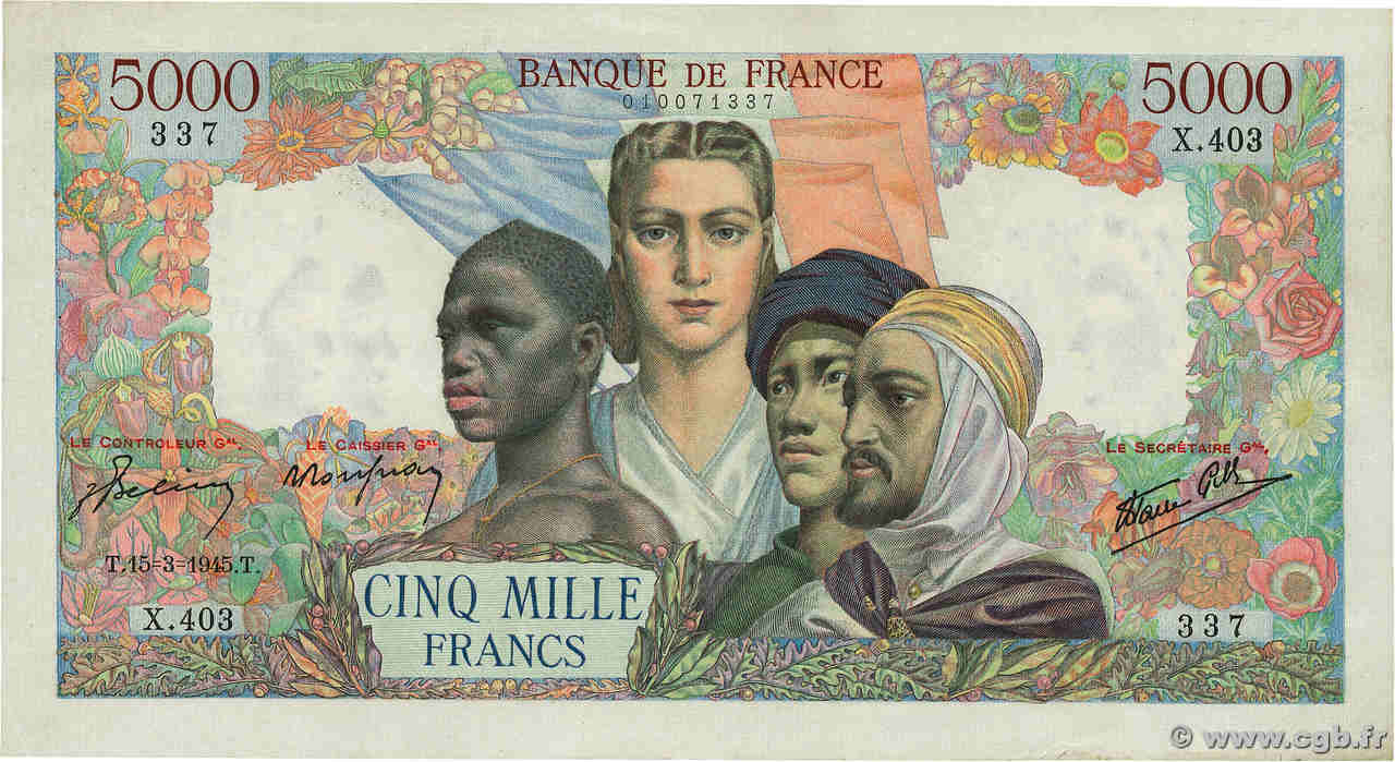 5000 Francs EMPIRE FRANÇAIS FRANKREICH  1945 F.47.17 fVZ