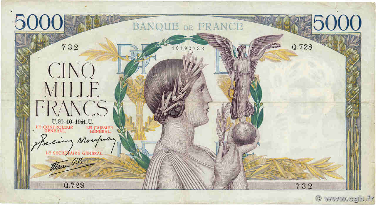 5000 Francs VICTOIRE Impression à plat FRANCE  1941 F.46.28 F+
