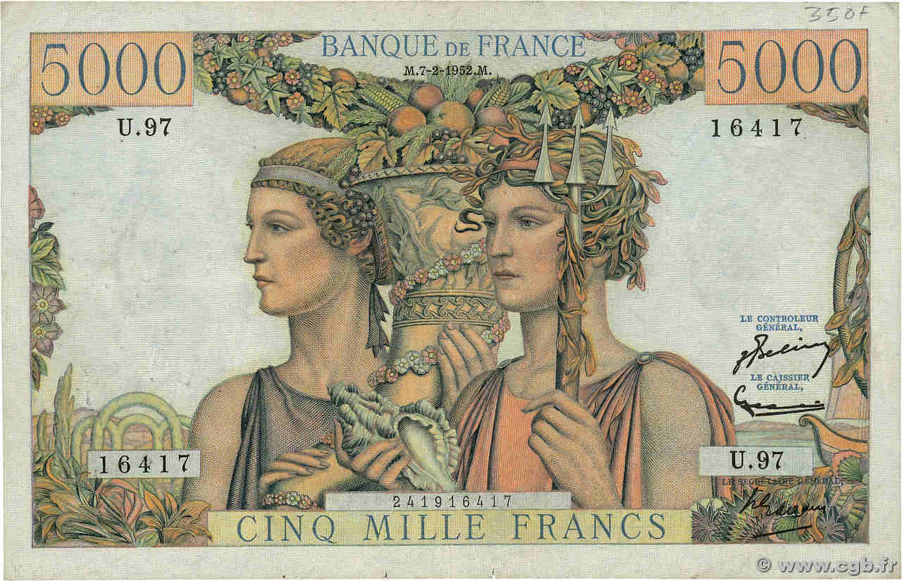 5000 Francs TERRE ET MER FRANCE  1952 F.48.06 TB+