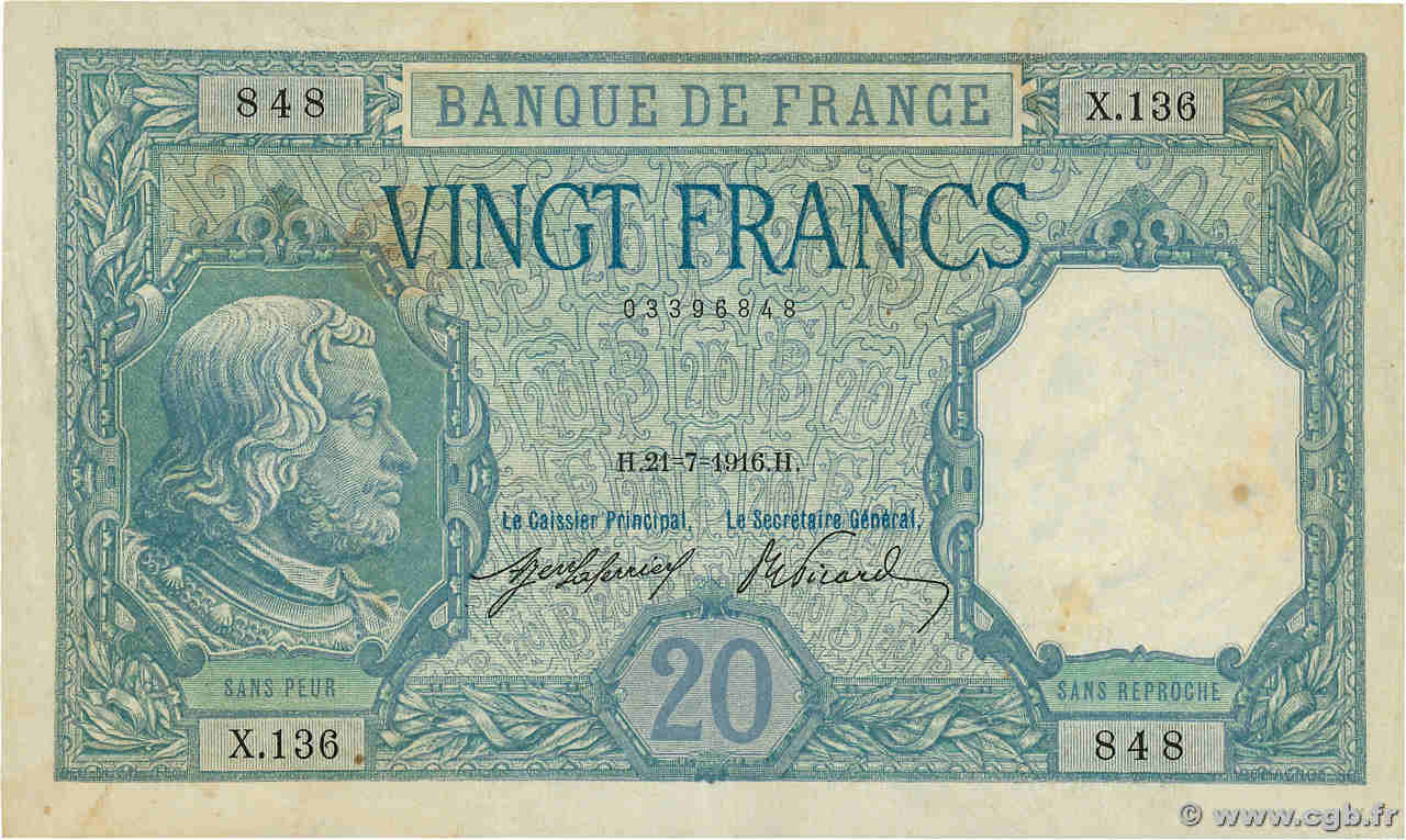 20 Francs BAYARD FRANCIA  1916 F.11.01 MBC