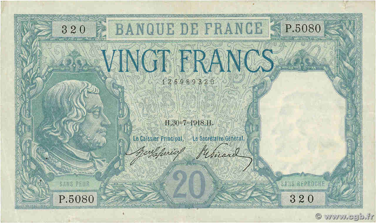 20 Francs BAYARD FRANCIA  1918 F.11.03a MBC