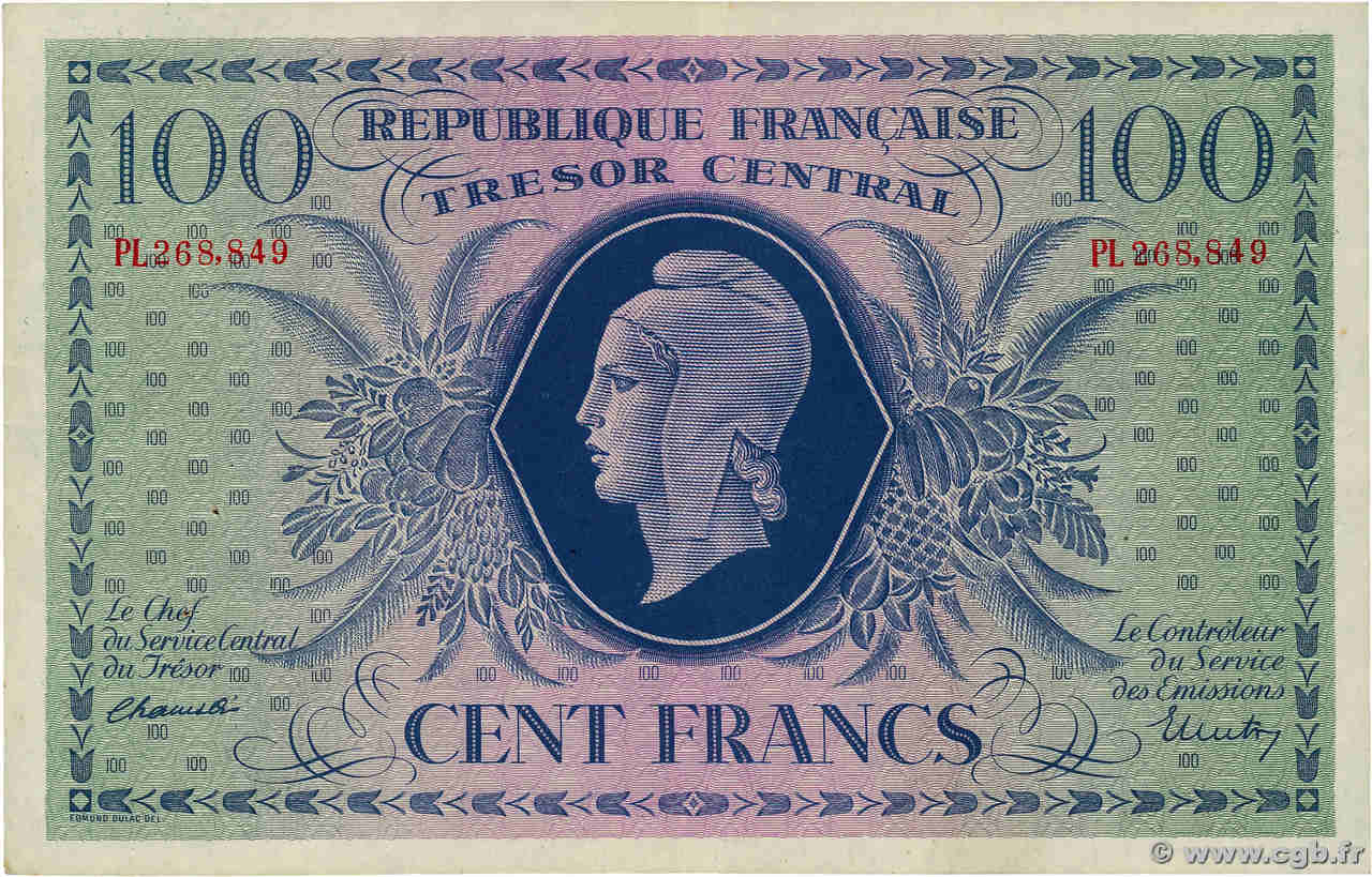 100 Francs MARIANNE FRANCE  1943 VF.06.01e pr.SUP