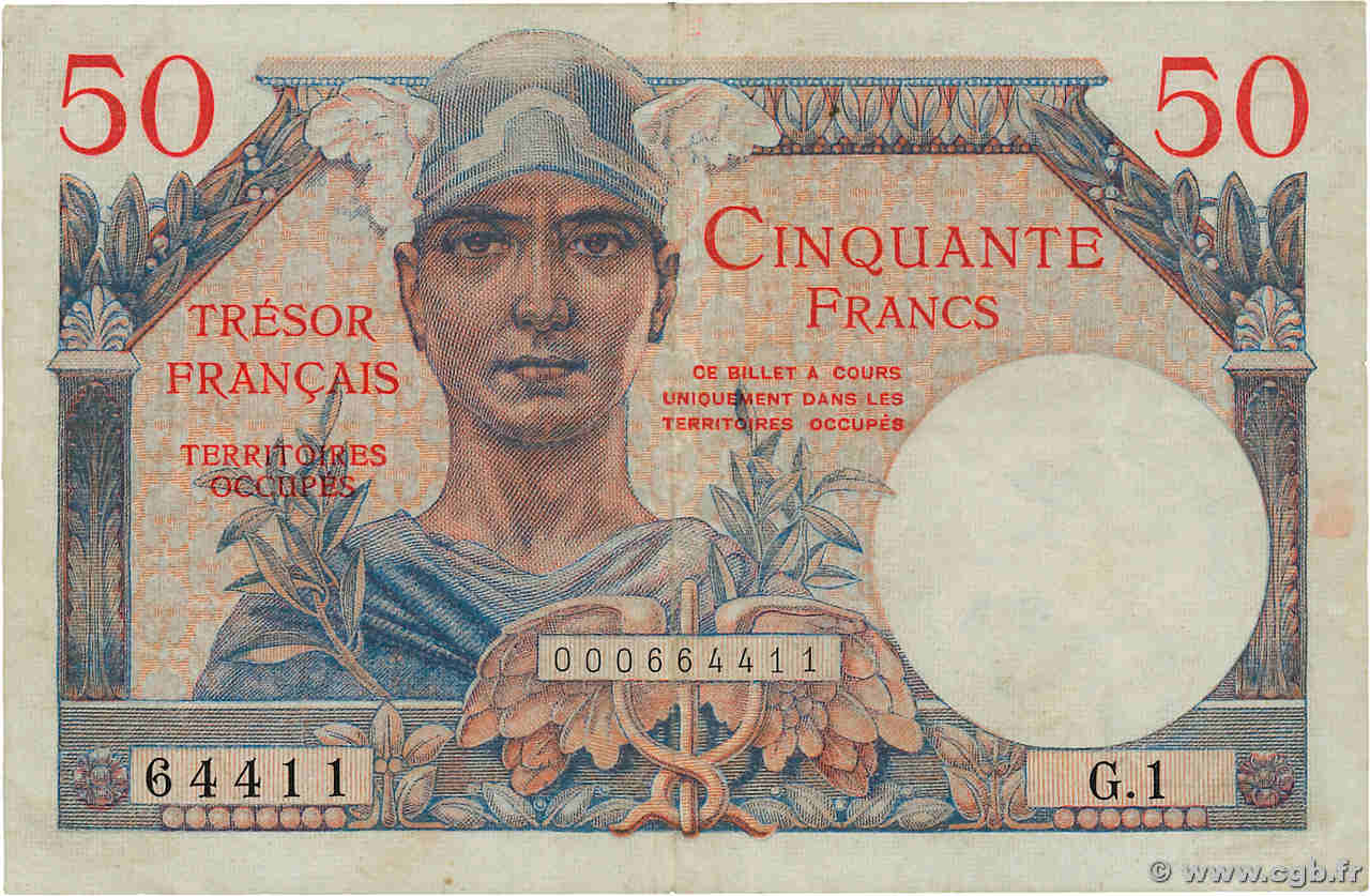 50 Francs TRÉSOR FRANÇAIS FRANCIA  1947 VF.31.01 MBC