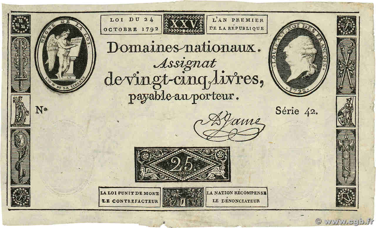 25 Livres FRANCE  1792 Ass.37a pr.TB