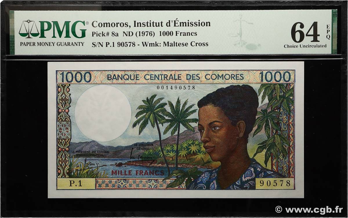 1000 Francs COMOROS  1976 P.08a UNC-